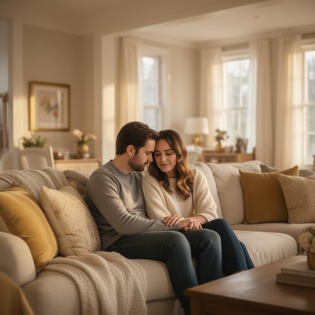 A couple sharing a calm intimate moment at home